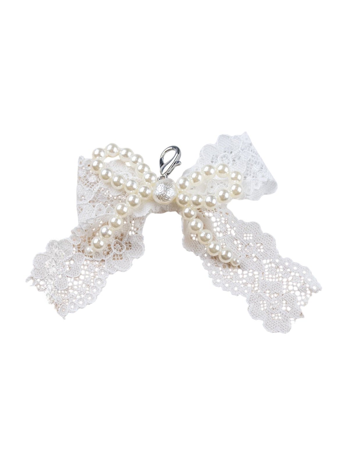 Charm pendentif perles, nœud papillon dentelle, bijou décoratif chaussures ou sac, accessoire perlé chic, breloque amovible féminine, modèle Rinza - charms - Style 1