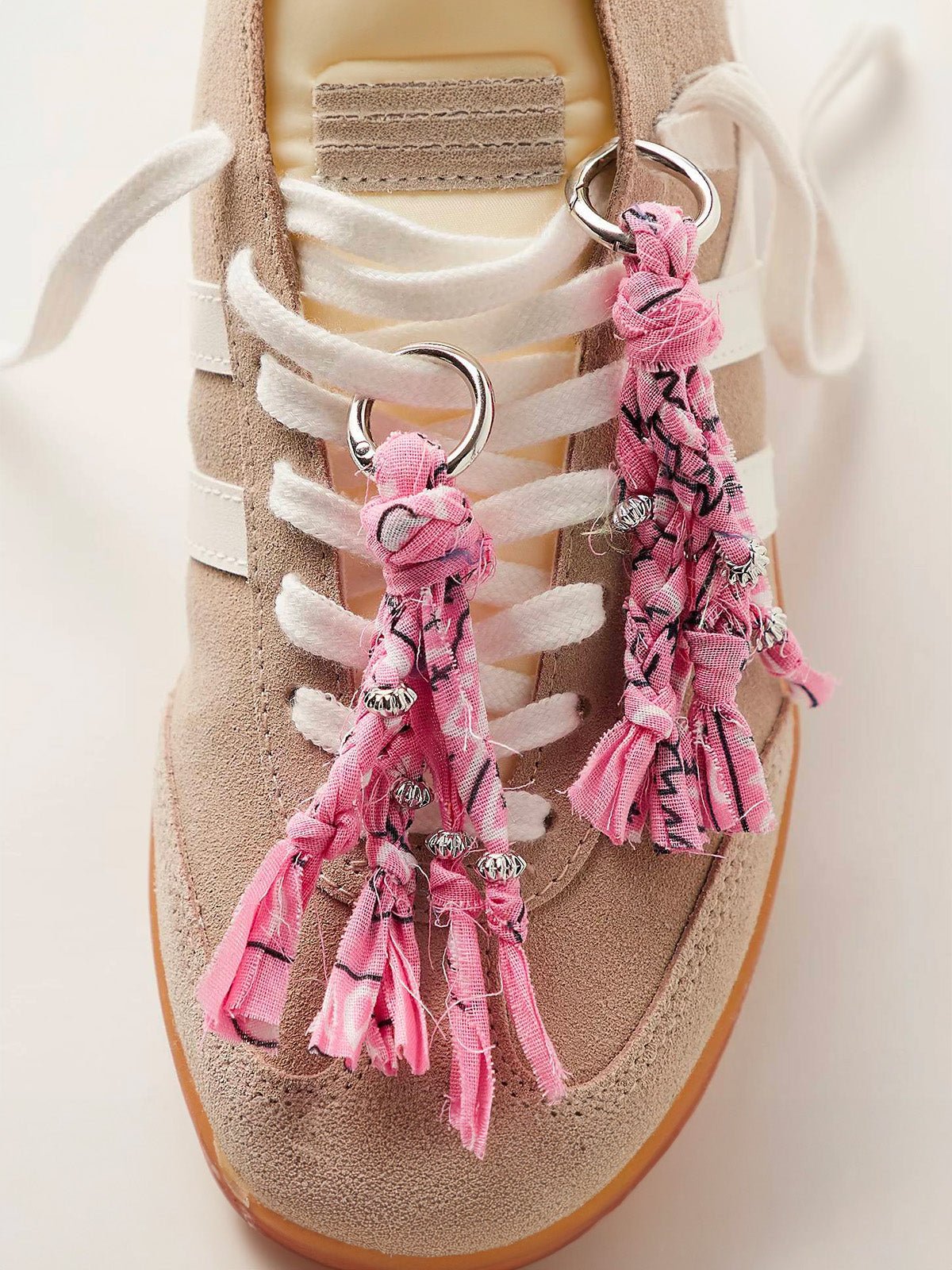 Charms colorés pour chaussures et sac, accessoires à franges en tissu, anneau métallique, style bohème, bijou de sac, modèle Playba - charms - Rose