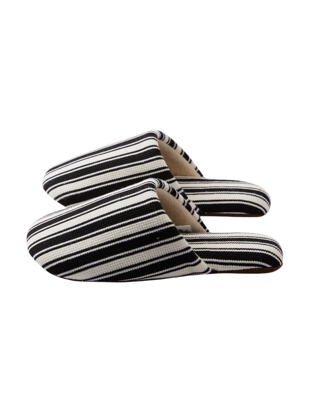 Chaussons d’intérieur rayés, chaussons coton confort, chaussons unisexe hiver, chaussons antidérapants maison, chaussons doublés chauds, modèle Triny - Chaussons - Noir et blanc XXS