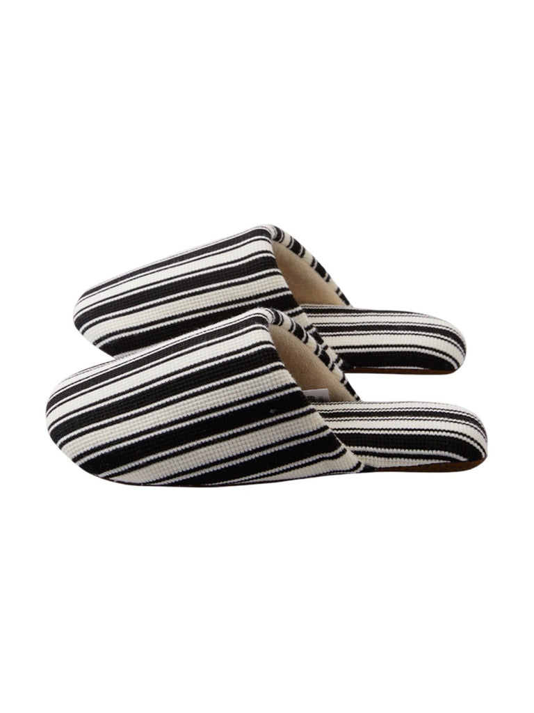 Chaussons d’intérieur rayés, chaussons coton confort, chaussons unisexe hiver, chaussons antidérapants maison, chaussons doublés chauds, modèle Triny - Chaussons - Noir et blanc XXS