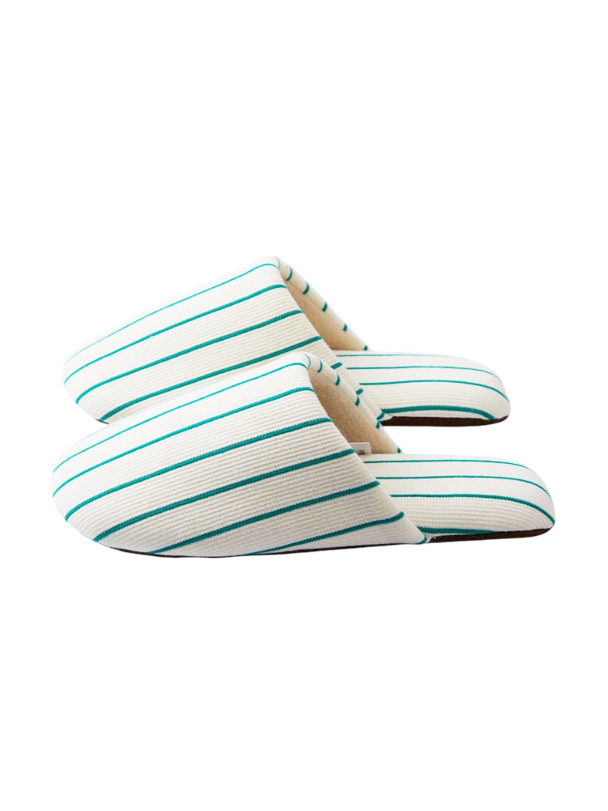 Chaussons d’intérieur rayés, chaussons coton confort, chaussons unisexe hiver, chaussons antidérapants maison, chaussons doublés chauds, modèle Triny - Chaussons - Blanc et vert XXS