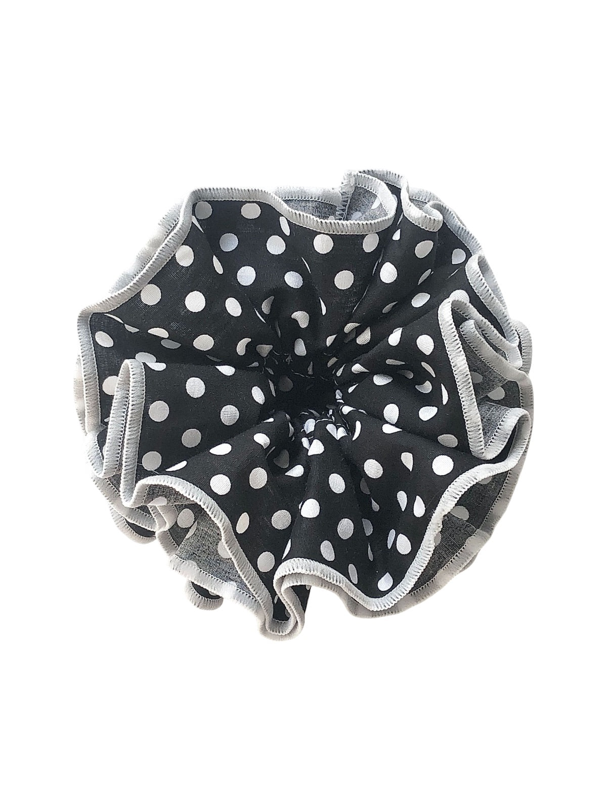 Chouchou à pois, tissu polyester doux, grand format volumineux, finition surpiquée, accessoire cheveux femme, style doux et féminin, modèle Yirsy - Chouchou - Noir et blanc