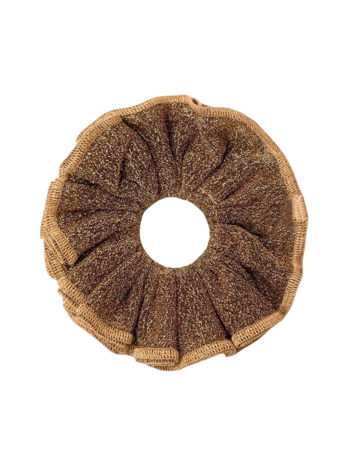 Chouchou cheveux pailleté, élastique cheveux brillant, accessoire femme soirée, chouchou volumineux, coiffure élégante, élastique large scintillant, accessoire cheveux doré ou argenté, modèle Valéria - Chouchou - Marron