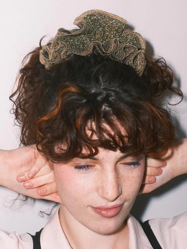 Chouchou cheveux pailleté, élastique cheveux brillant, accessoire femme soirée, chouchou volumineux, coiffure élégante, élastique large scintillant, accessoire cheveux doré ou argenté, modèle Valéria - Chouchou - Marron