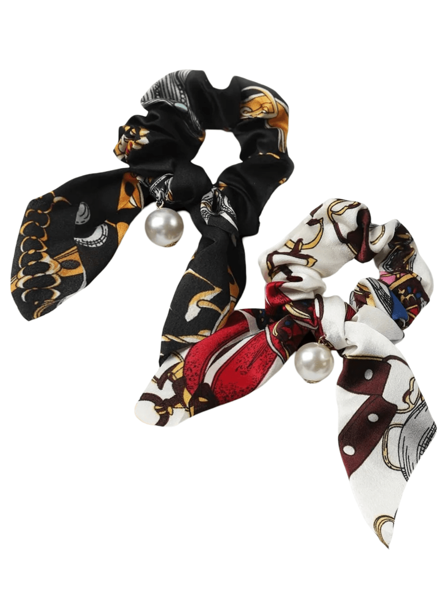 Chouchou cheveux satin, chouchou avec perle, élastique cheveux foulard, chouchou ruban décoratif, accessoire coiffure femme, modèle Chauma - Chouchou - Multicolore