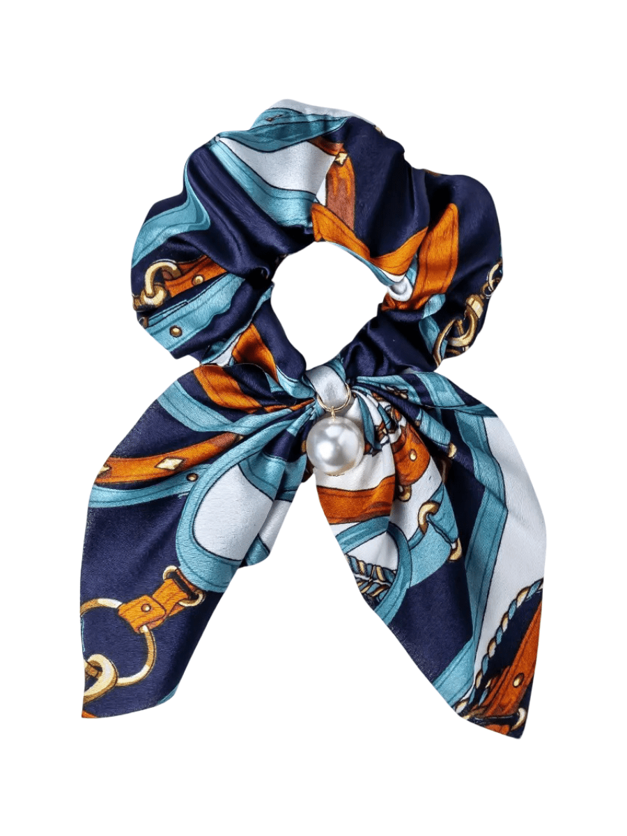 Chouchou cheveux satin perle, accessoire cheveux femme, élastique cheveux foulard, ruban décoratif queue de cheval, chouchou avec nœud, modèle Kessia - Chouchou - Bleu