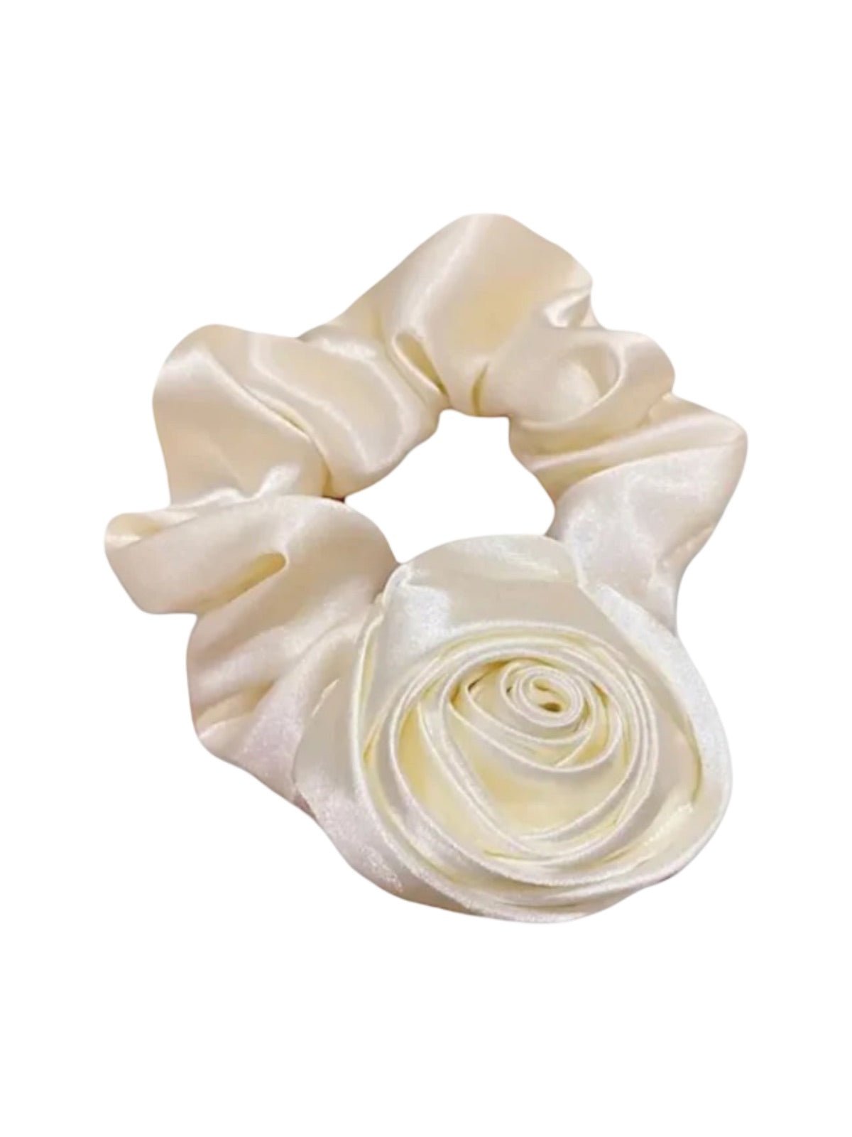 Chouchou fleur en satin, chouchou volumineux, chouchou cheveux floral femme, accessoire coiffure raffiné, modèle Tenyse - Chouchou - Blanc