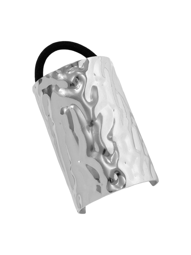 Chouchou métal doré, chouchou argenté, accessoire cheveux femme, attache queue basse, style minimaliste chic, élastique cheveux rigide, look moderne, modèle Térénice - Chouchou - Argent