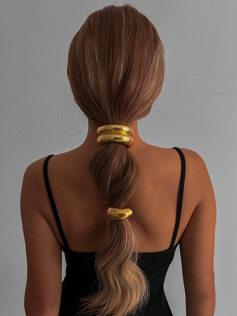 Chouchou métal doré, chouchou rigide argenté, élastique cheveux U en alliage, accessoire cheveux femme, attache queue de cheval brillante, chouchou design moderne, modèle Traky - Chouchou - Or