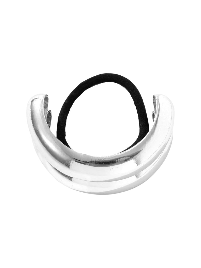 Chouchou métal doré, chouchou rigide argenté, élastique cheveux U en alliage, accessoire cheveux femme, attache queue de cheval brillante, chouchou design moderne, modèle Traky - Chouchou - Argent