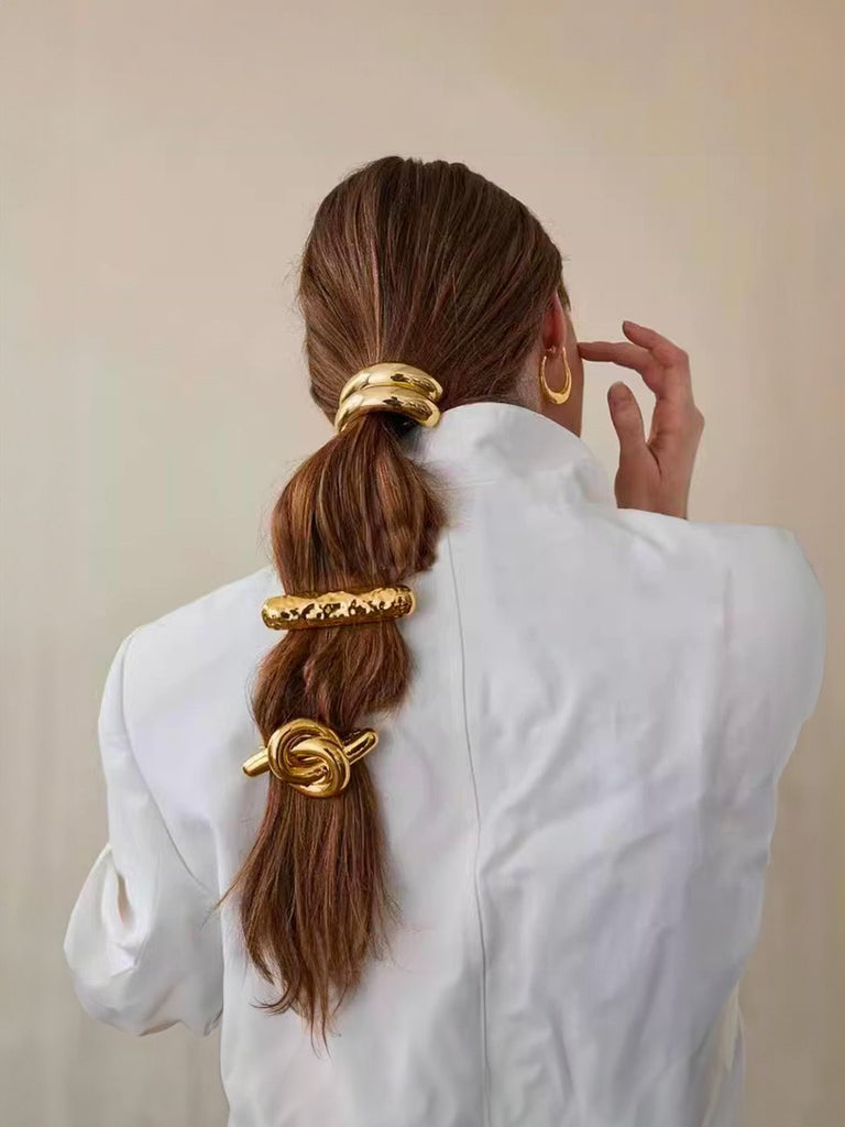 Chouchou métal torsadé, élastique cheveux doré, attache cheveux design, accessoire coiffure femme, chouchou doré, chouchou argenté, modèle Ormine - Chouchou - Or