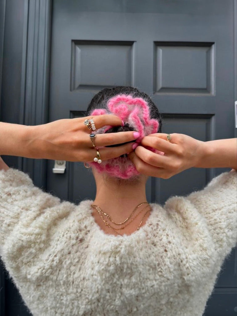 Chouchou mohair, chouchou volumineux, chouchou coloré, accessoire cheveux doux, élastique cheveux femme, modèle Pastine - Chouchou - Rose