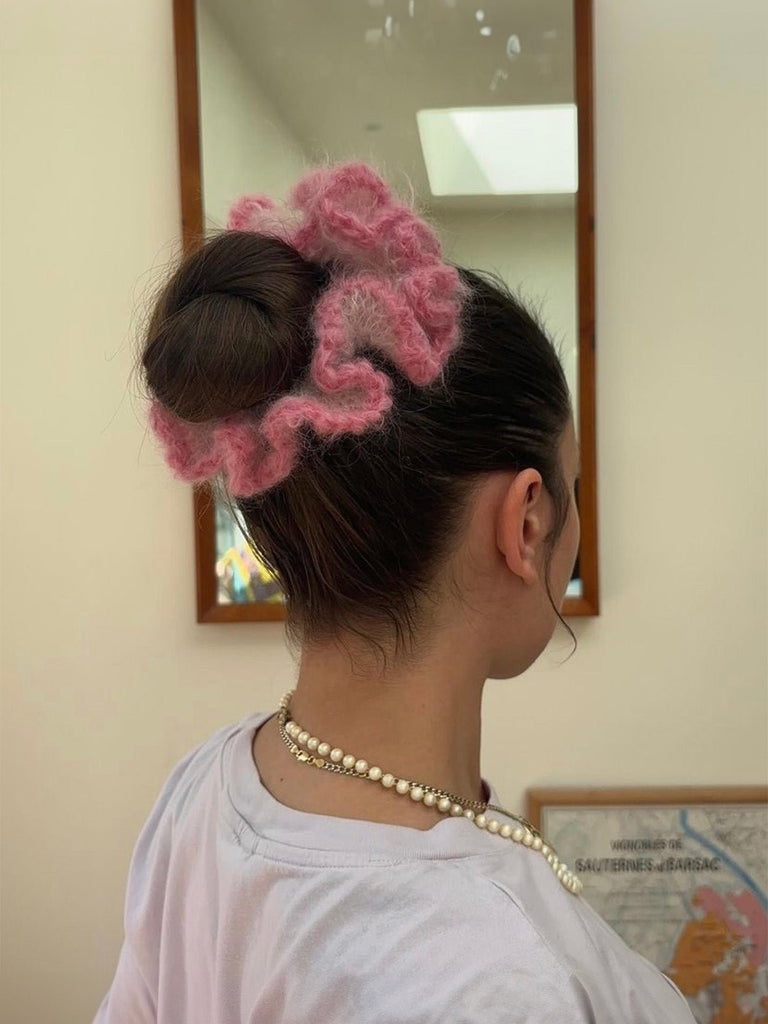 Chouchou mohair, chouchou volumineux, chouchou coloré, accessoire cheveux doux, élastique cheveux femme, modèle Pastine - Chouchou - Rose