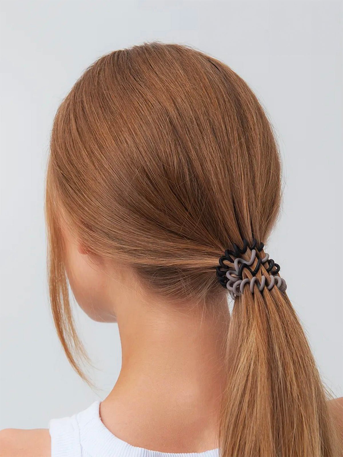 Chouchou spirale silicone, élastiques cheveux résistants, lot de 6, noir, gris, brun, antiglisse, sans trace, modèle Spirou - Chouchou - Noir / Brun / Gris