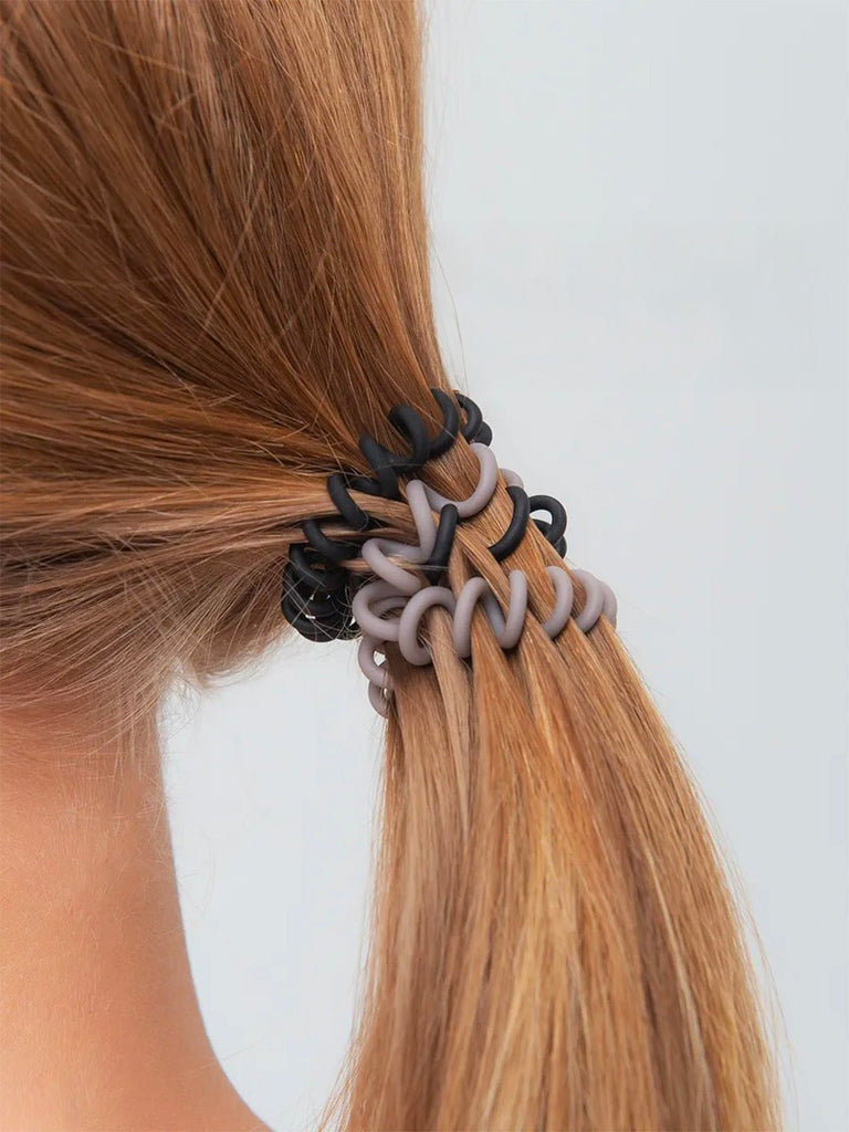 Chouchou spirale silicone, élastiques cheveux résistants, lot de 6, noir, gris, brun, antiglisse, sans trace, modèle Spirou - Chouchou - Noir / Brun / Gris