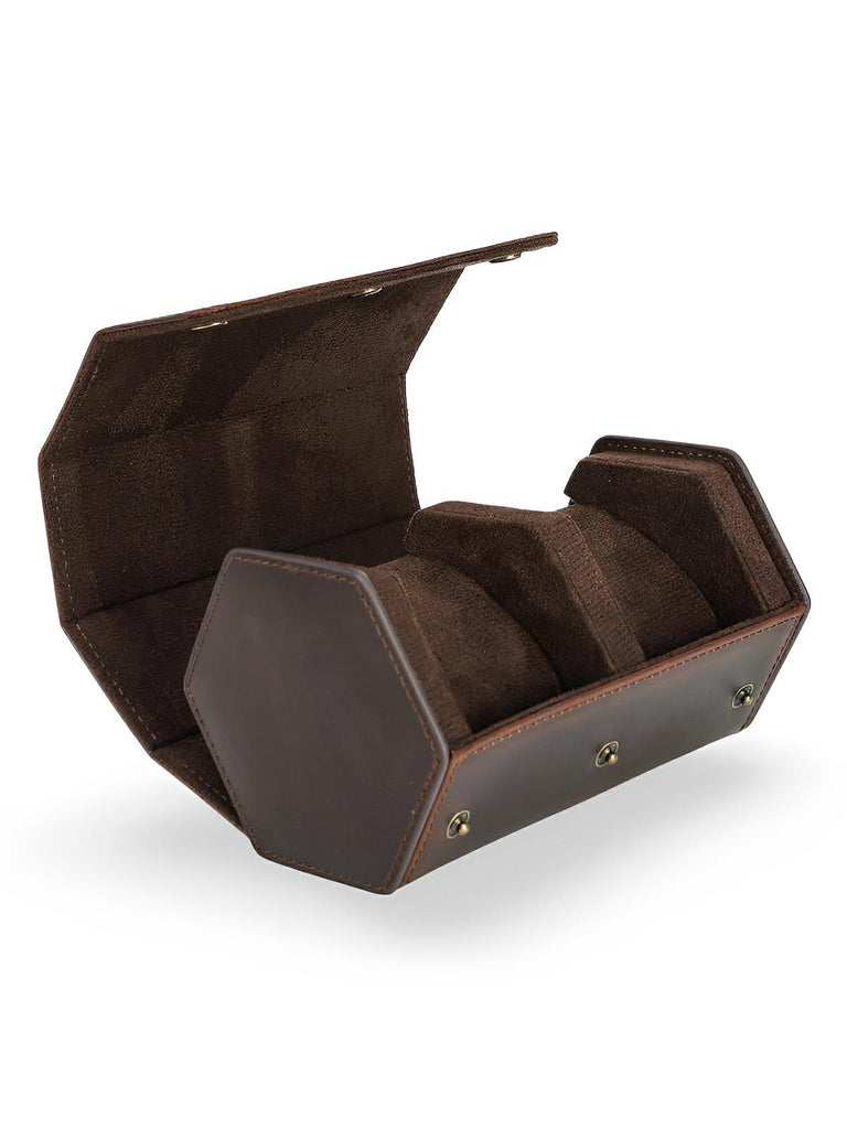 Coffret à montres, en cuir, double capacité, intérieur doux, modèle Jules - Coffret - Café