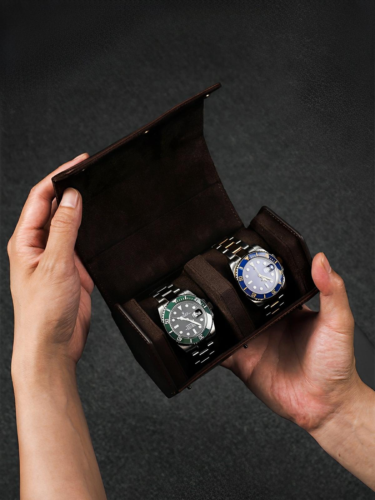 Coffret à montres, en cuir, double capacité, intérieur doux, modèle Jules - Coffret - Café