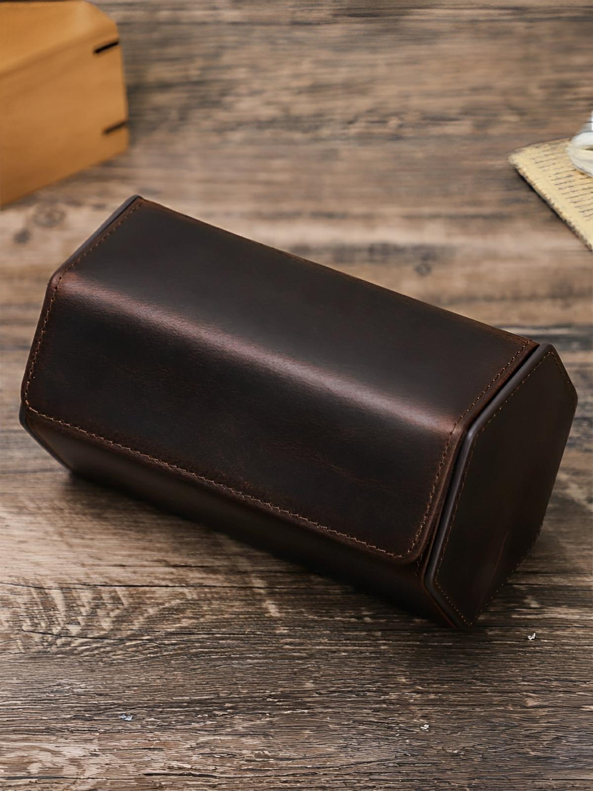 Coffret à montres, en cuir, double capacité, intérieur doux, modèle Jules - Coffret - Café