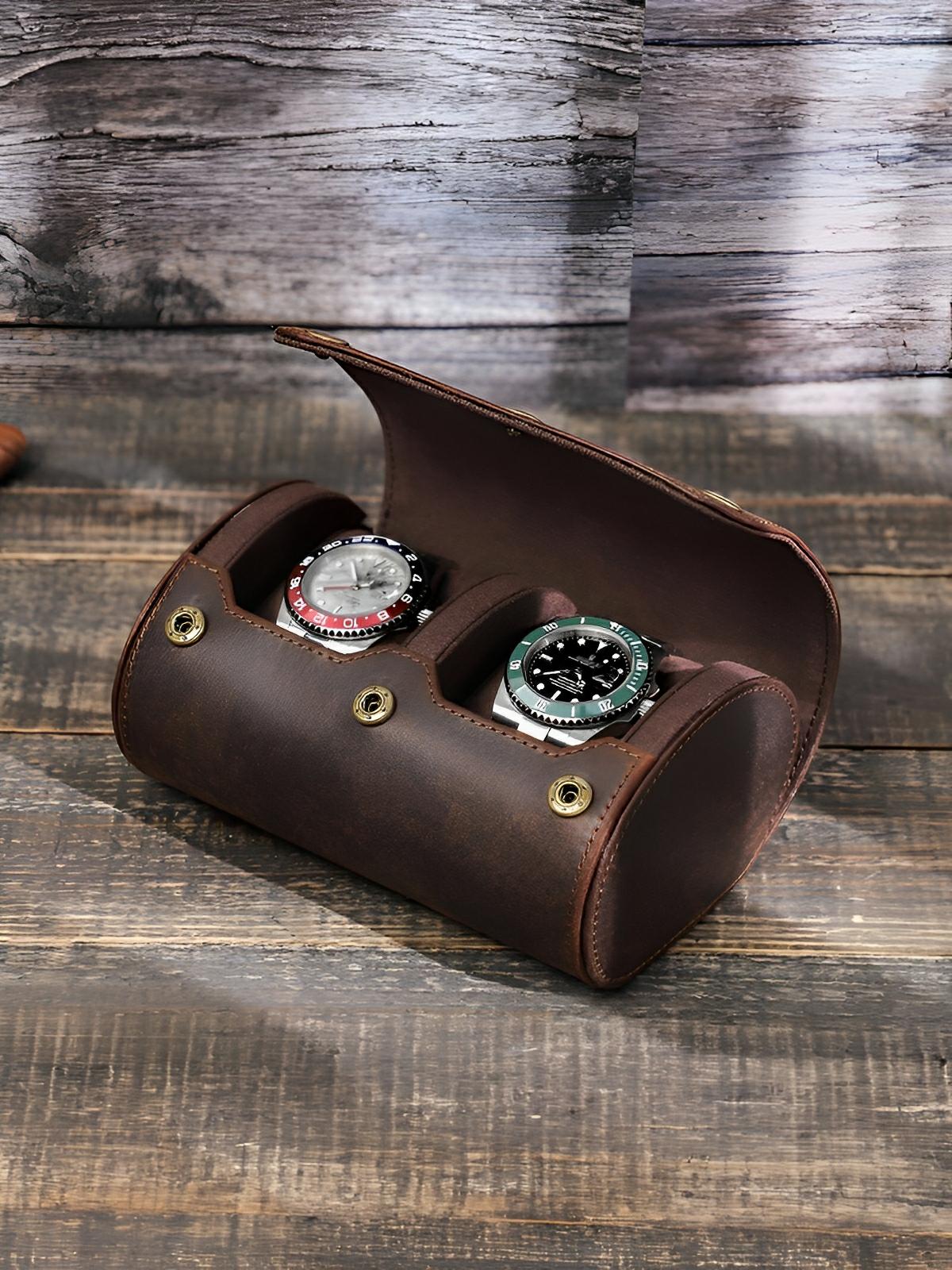 Coffret à montres, en cuir, double capacité, modèle Clarus - Coffret - Café