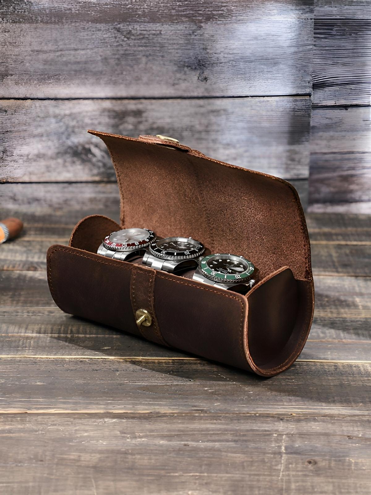Coffret à montres, en cuir, format horizontal, modèle Adonias - Coffret - Café
