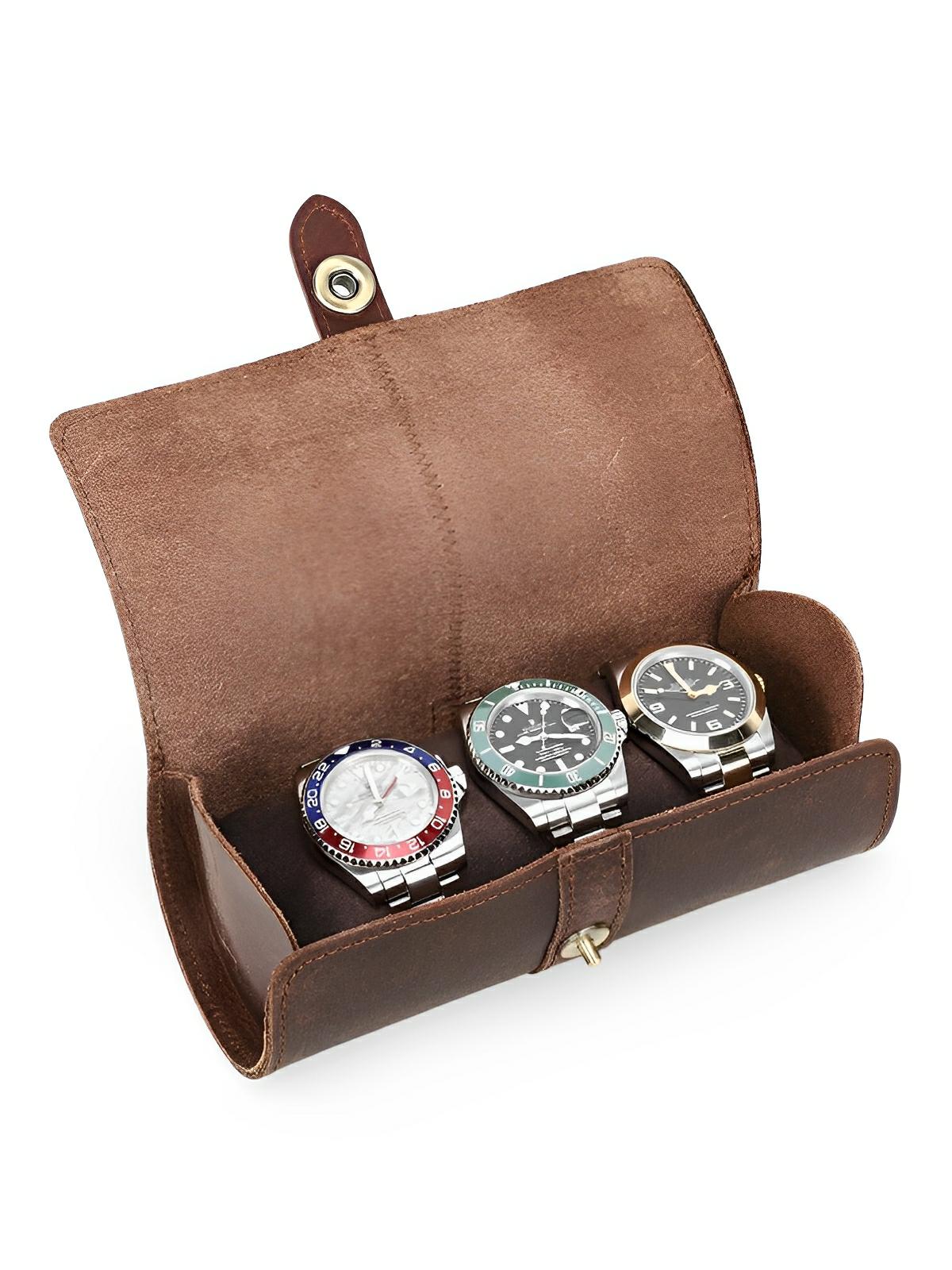 Coffret à montres, en cuir, format horizontal, modèle Adonias - Coffret - Café