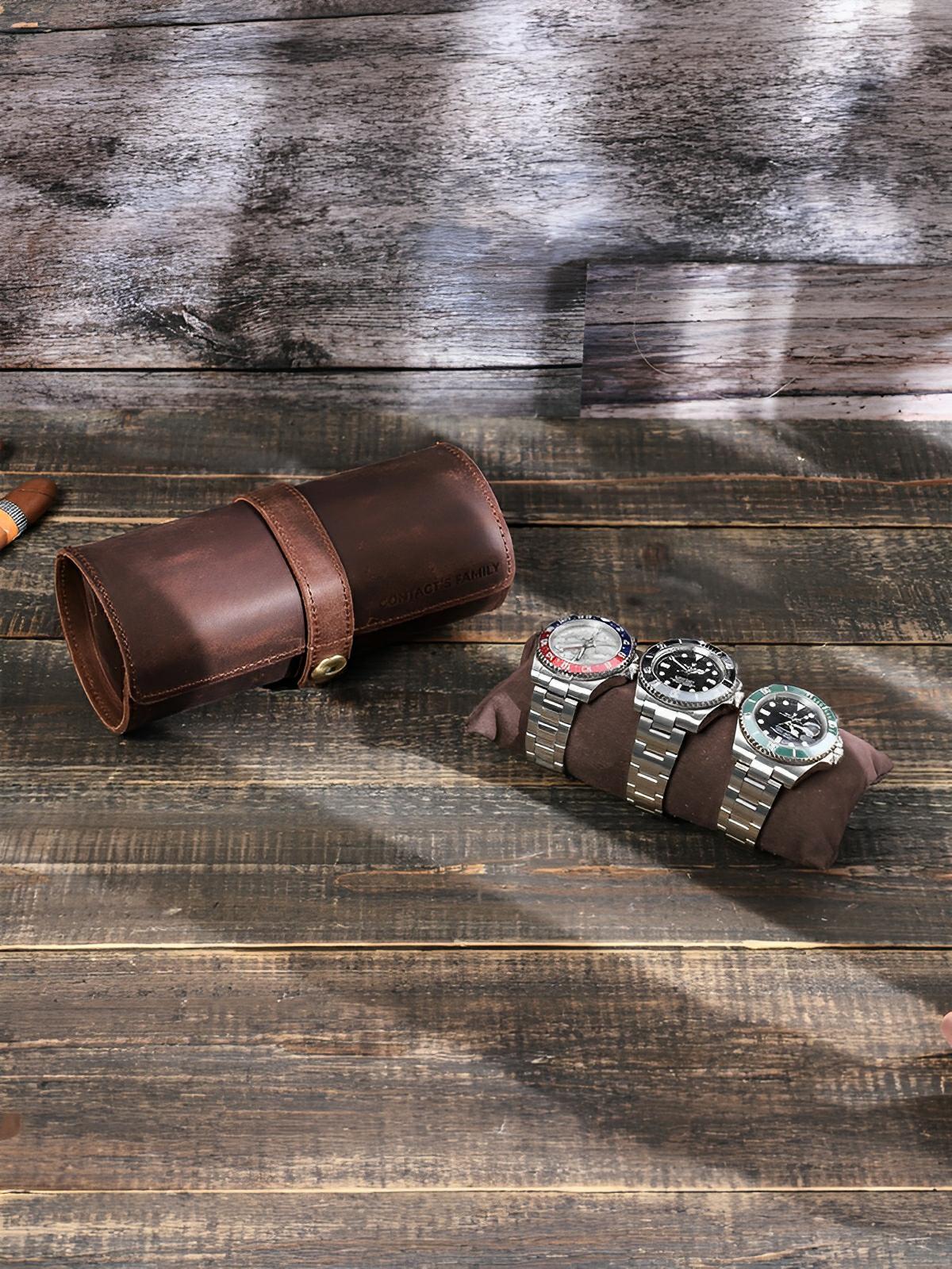 Coffret à montres, en cuir, format horizontal, modèle Adonias - Coffret - Café