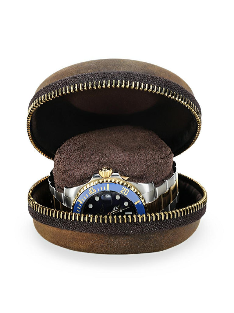Coffret à montres, en cuir, forme arrondie, modèle Armandin - Coffret - Café