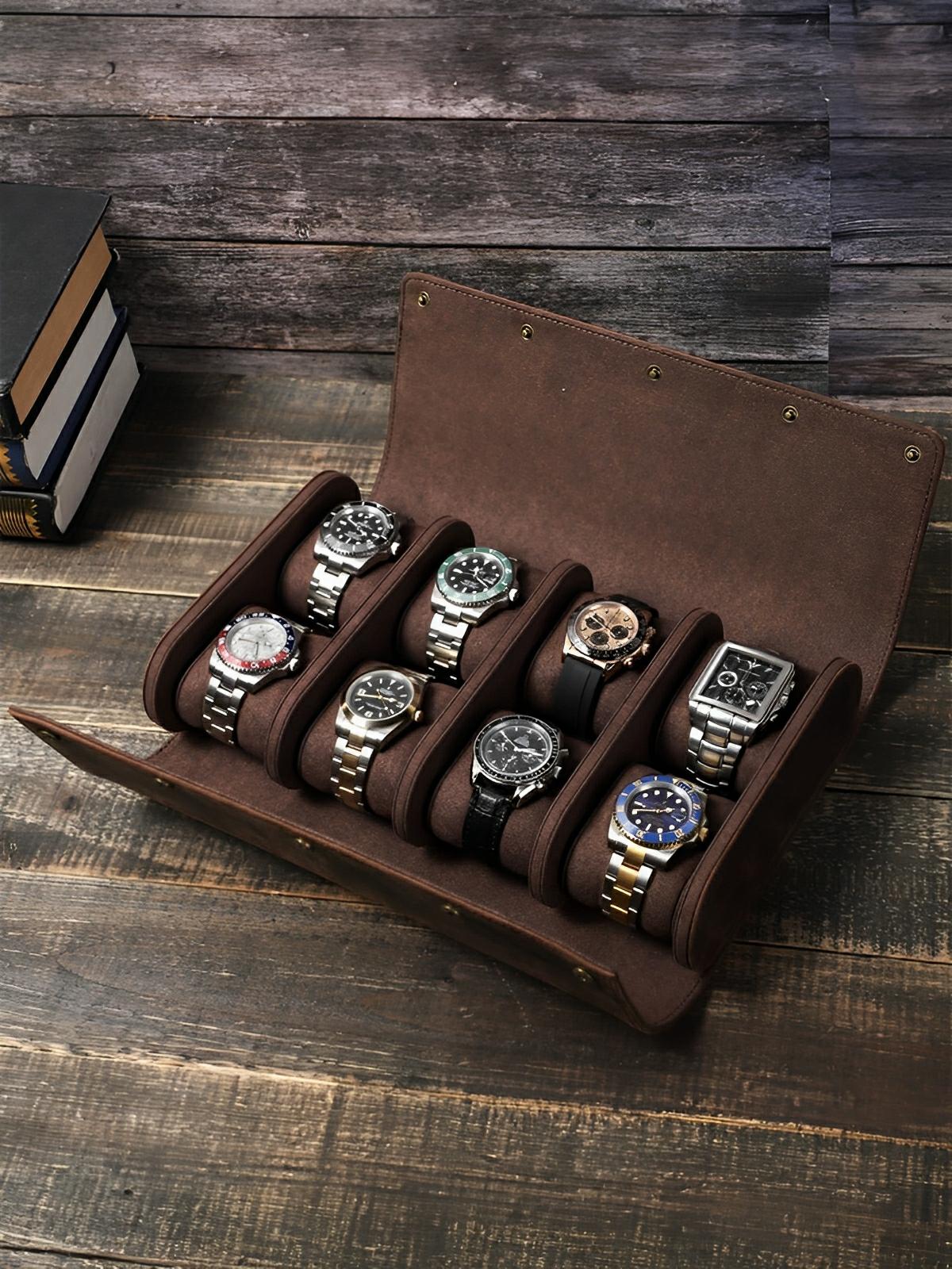 Coffret à montres, en cuir, grand format 8 montres, modèle Sébald - Coffret - Café