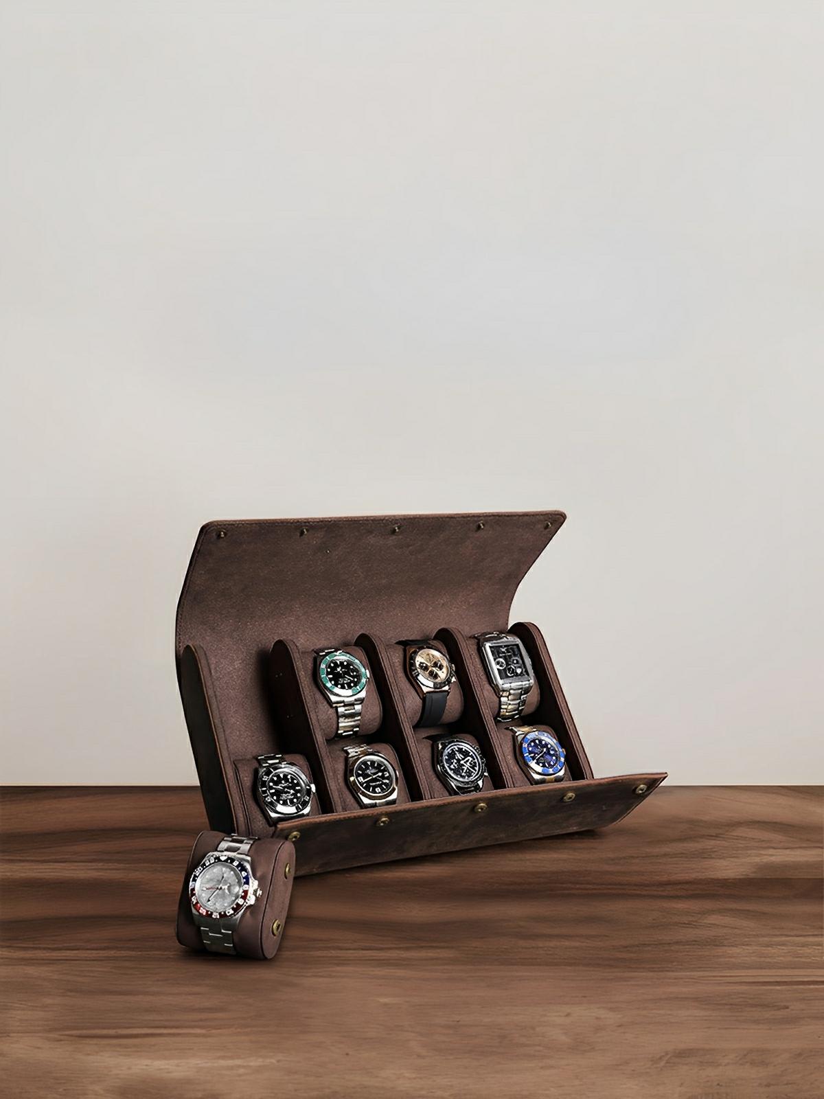 Coffret à montres, en cuir, grand format 8 montres, modèle Sébald - Coffret - Café
