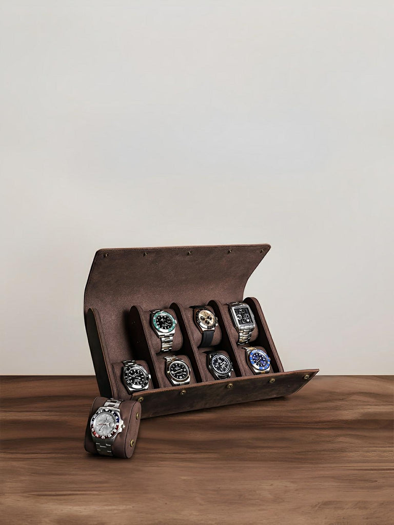 Coffret à montres, en cuir, grand format 8 montres, modèle Sébald - Coffret - Café