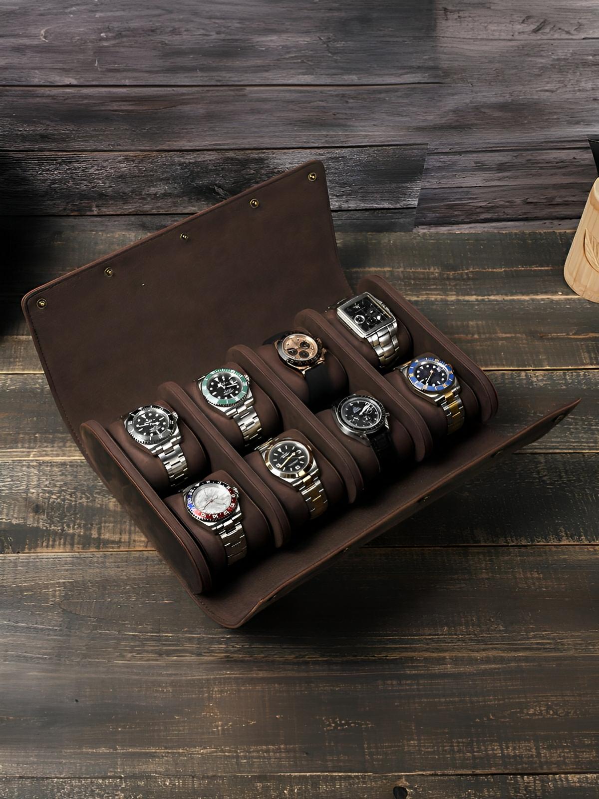 Coffret à montres, en cuir, grand format 8 montres, modèle Sébald - Coffret - Café