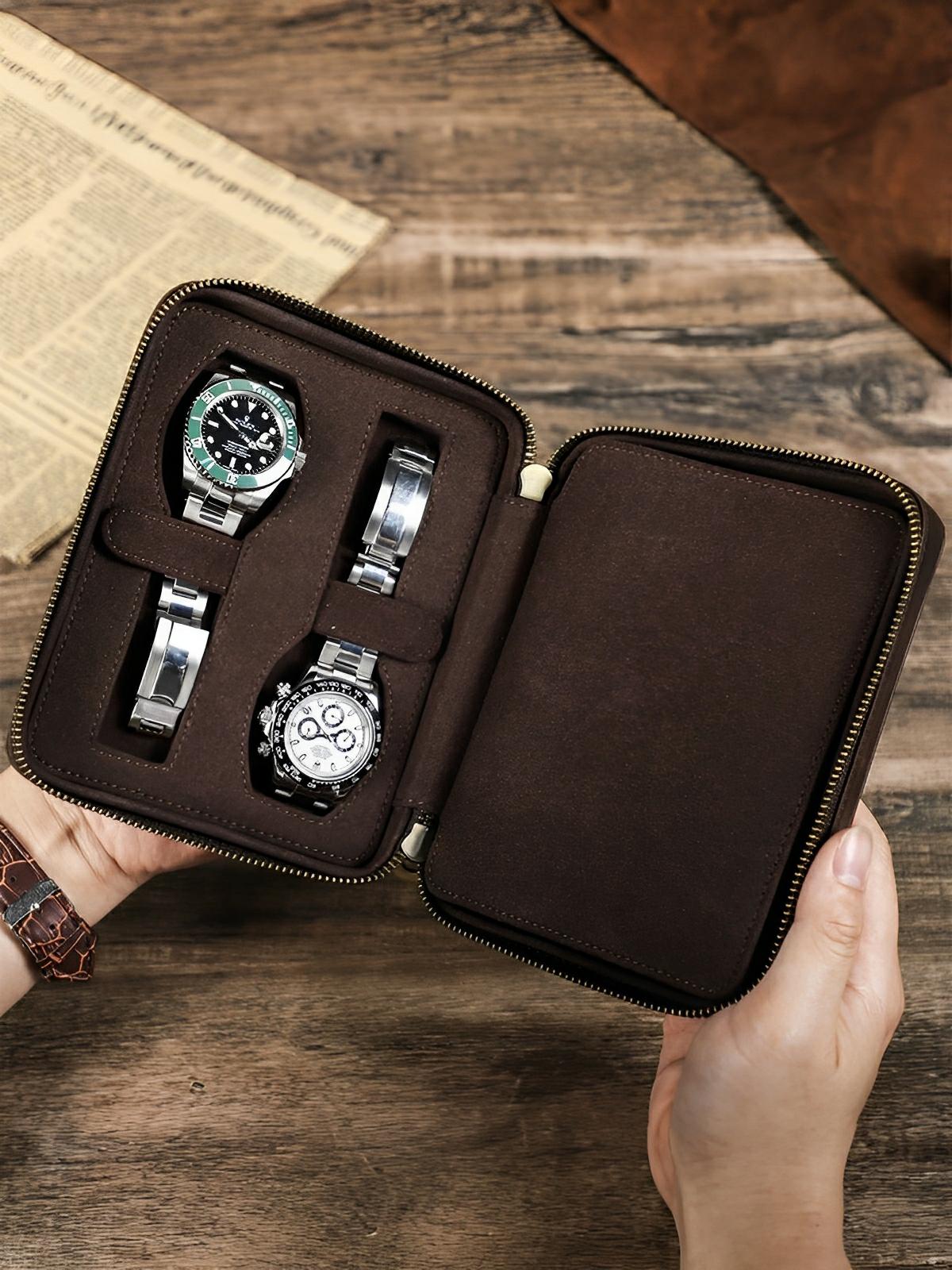 Coffret à montres, en cuir, porte carte intégré, modèle Maximian - Coffret - Café