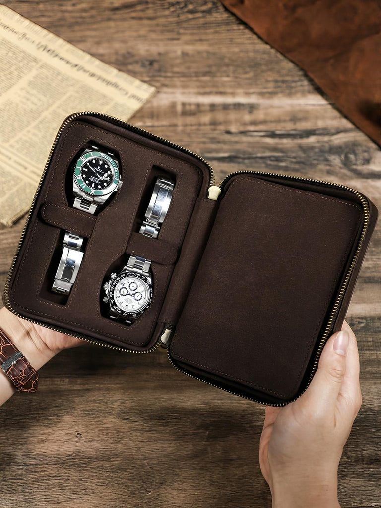 Coffret à montres, en cuir, porte carte intégré, modèle Maximian - Coffret - Café