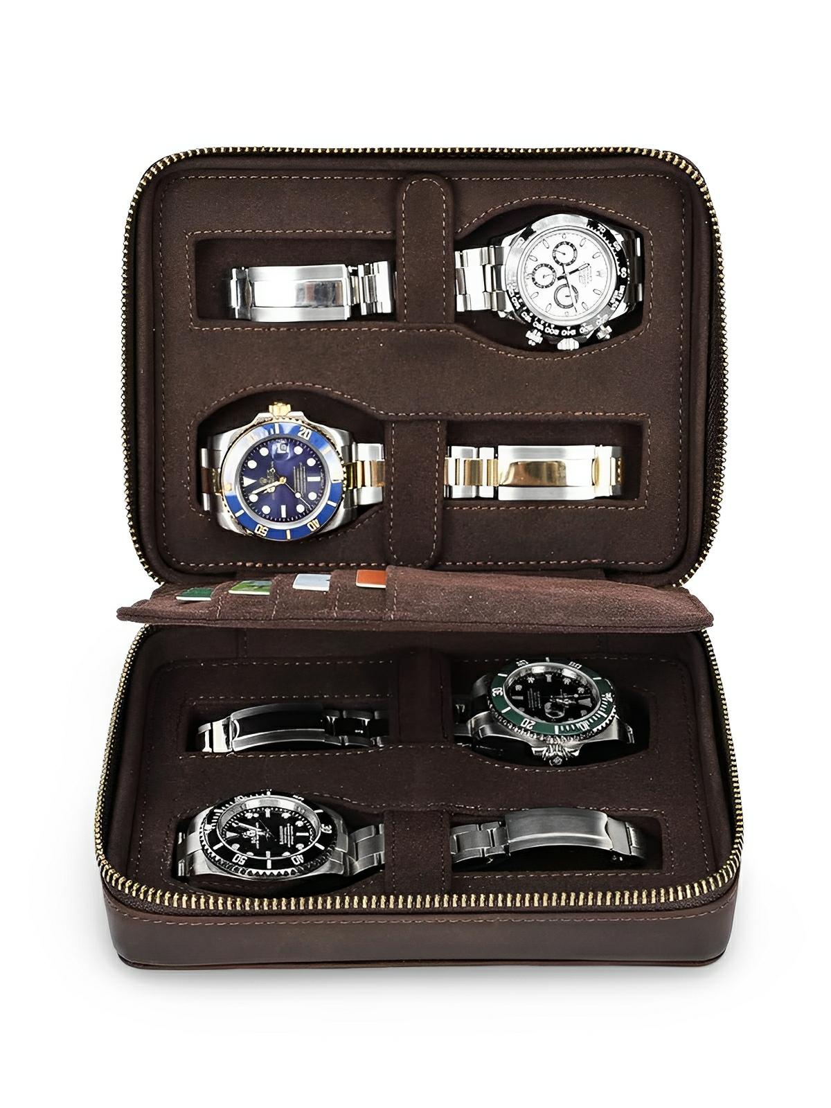 Coffret à montres, en cuir, porte carte intégré, modèle Maximian - Coffret - Café