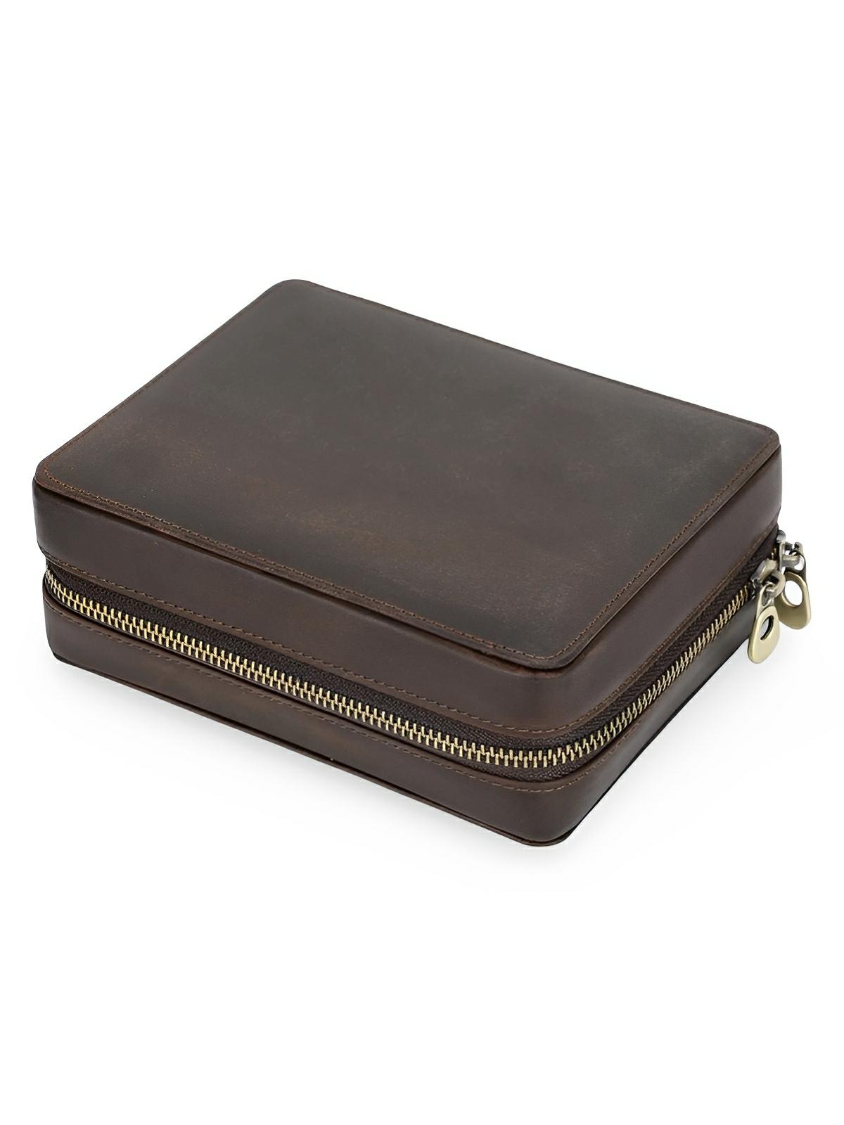 Coffret à montres, en cuir, porte carte intégré, modèle Maximian - Coffret - Café