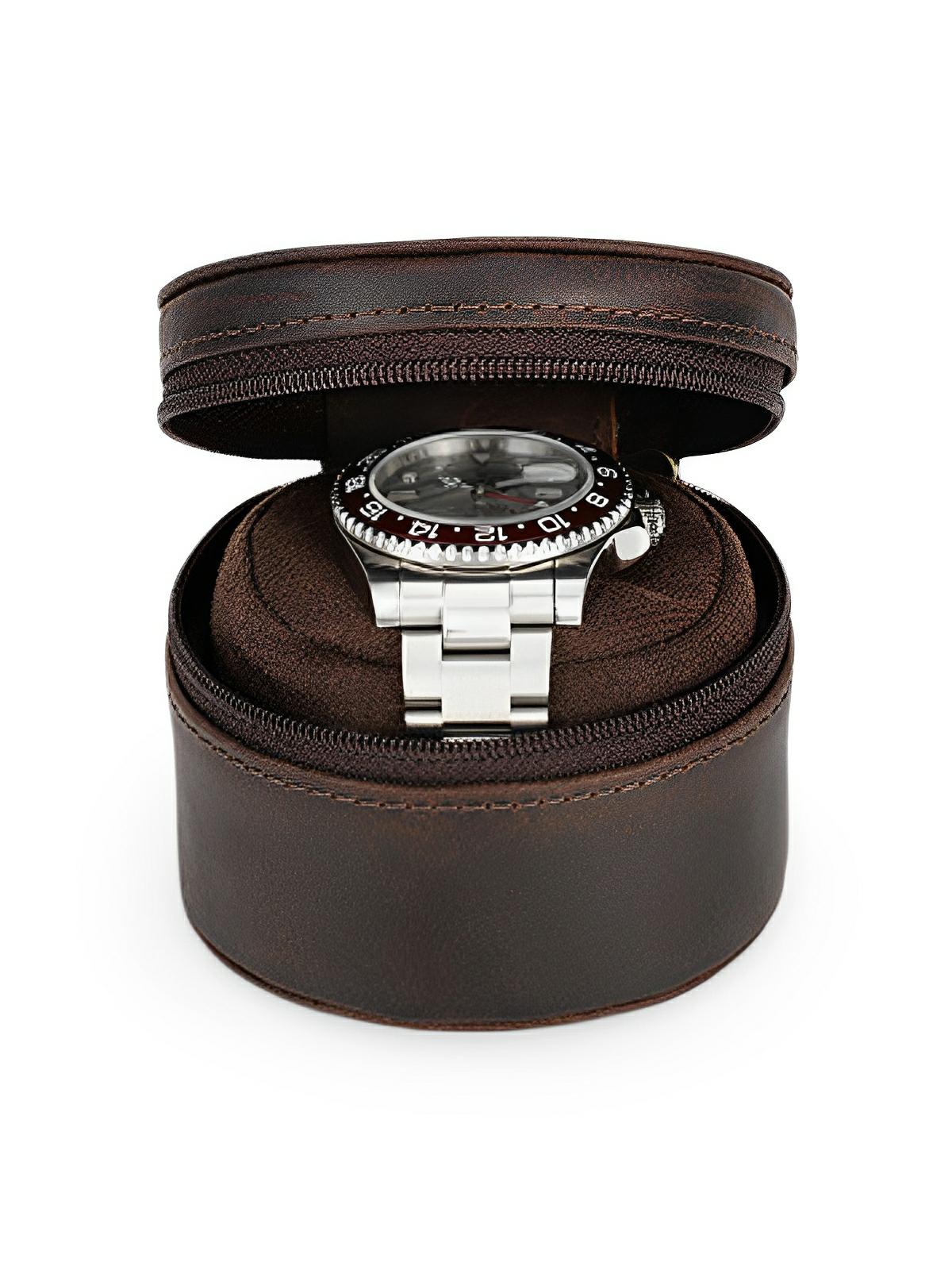 Coffret à montres unique, en cuir, arrondie, modèle Salvien - Coffret - Café