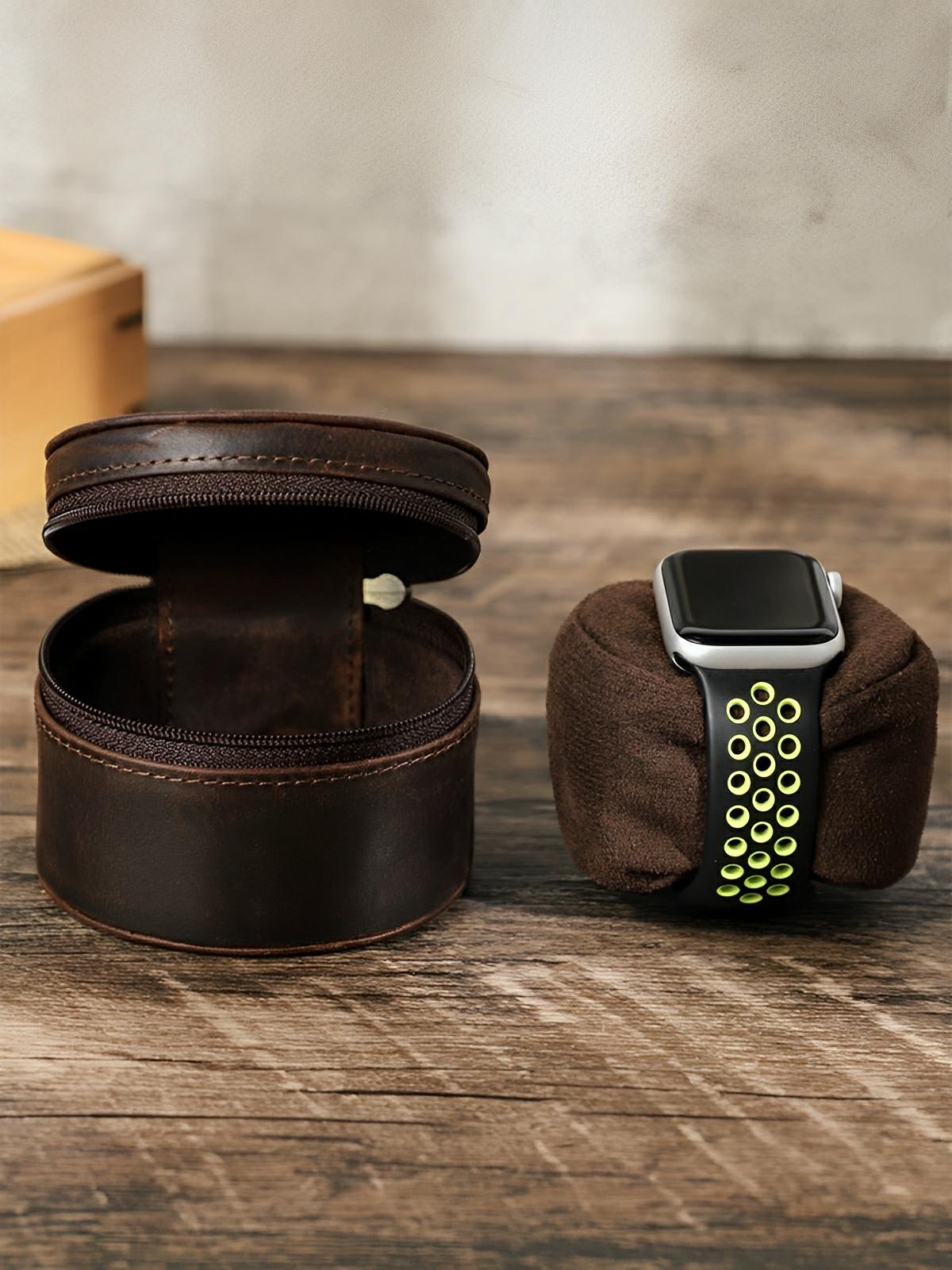 Coffret à montres unique, en cuir, arrondie, modèle Salvien - Coffret - Café