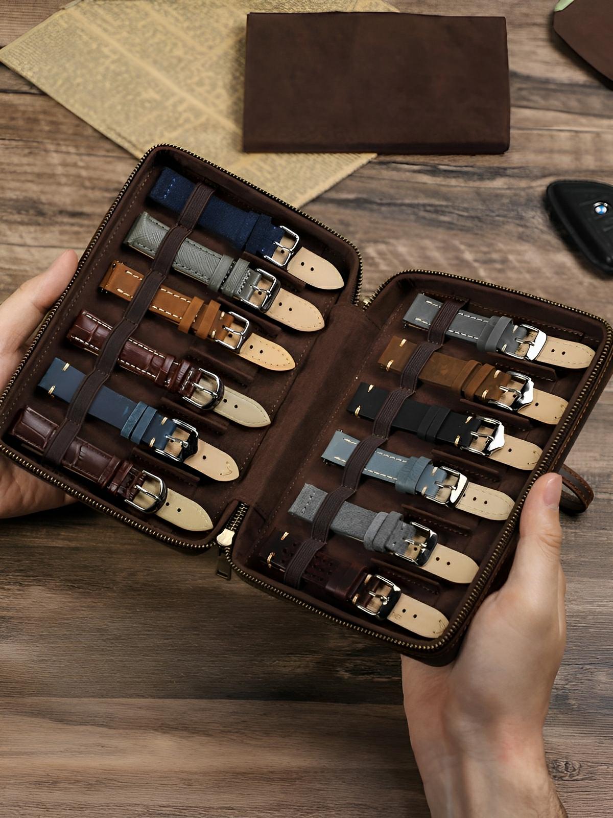 Coffret de bracelets de montres, en cuir, 12 emplacements, modèle Gonéri - Coffret - Café