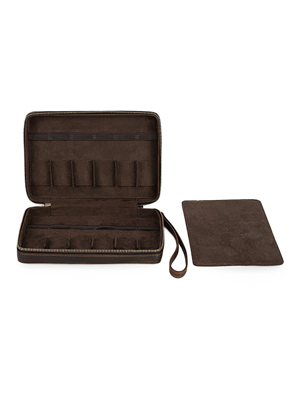 Coffret de bracelets de montres, en cuir, 12 emplacements, modèle Gonéri - Coffret - Café
