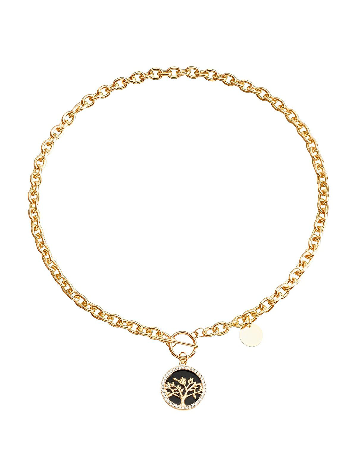Collier à maillons, pendentif arbre de vie, plaqué or, style old money, modèle Nelou - Collier - Or 52 cm
