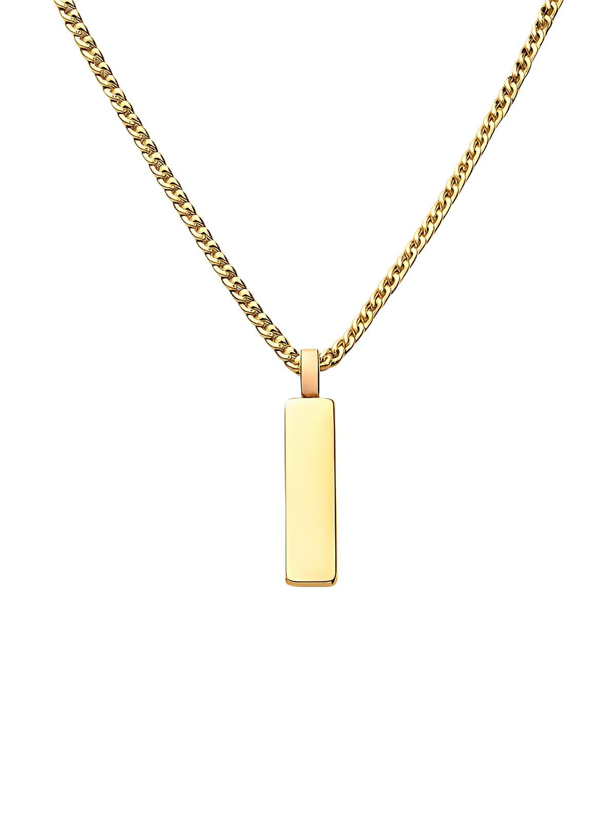 Collier acier inoxydable, pendentif rectangulaire, chaîne cubaine, style minimaliste, homme moderne, modèle Milano - Collier - Or 55 cm