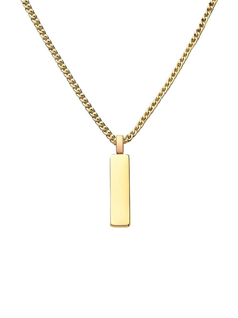 Collier acier inoxydable, pendentif rectangulaire, chaîne cubaine, style minimaliste, homme moderne, modèle Milano - Collier - Or 55 cm