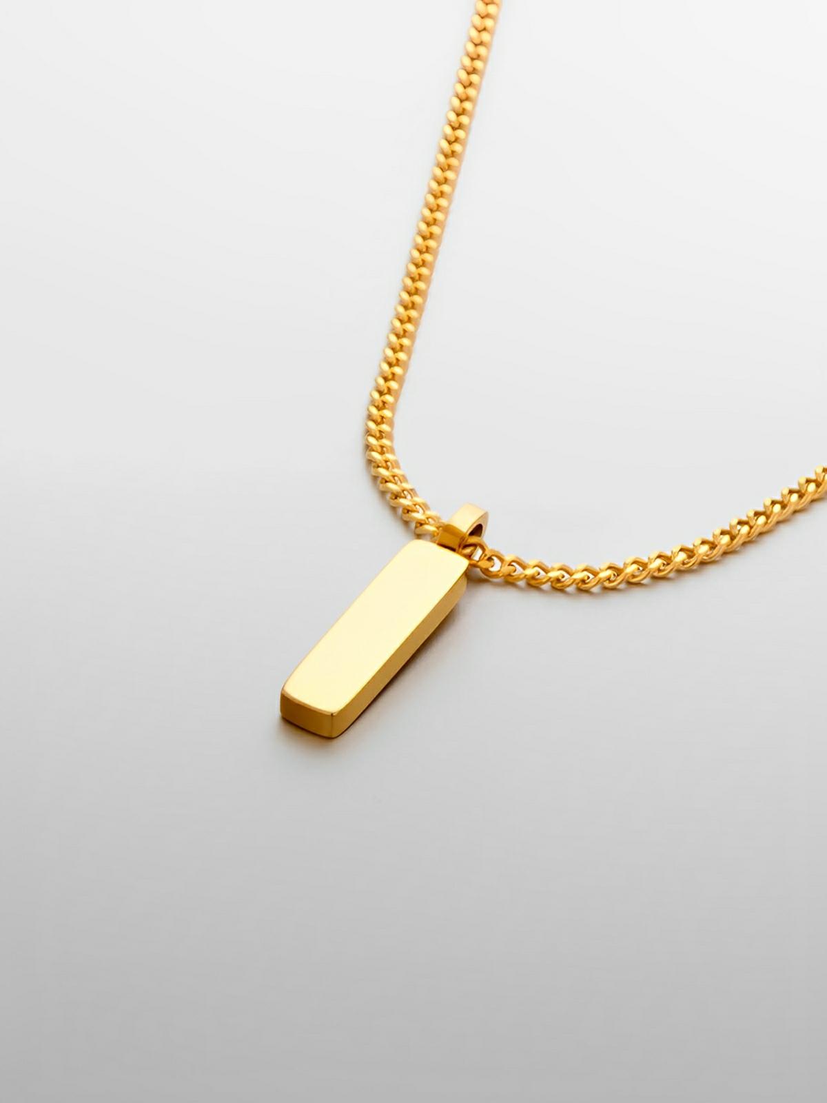 Collier acier inoxydable, pendentif rectangulaire, chaîne cubaine, style minimaliste, homme moderne, modèle Milano - Collier - Or 55 cm