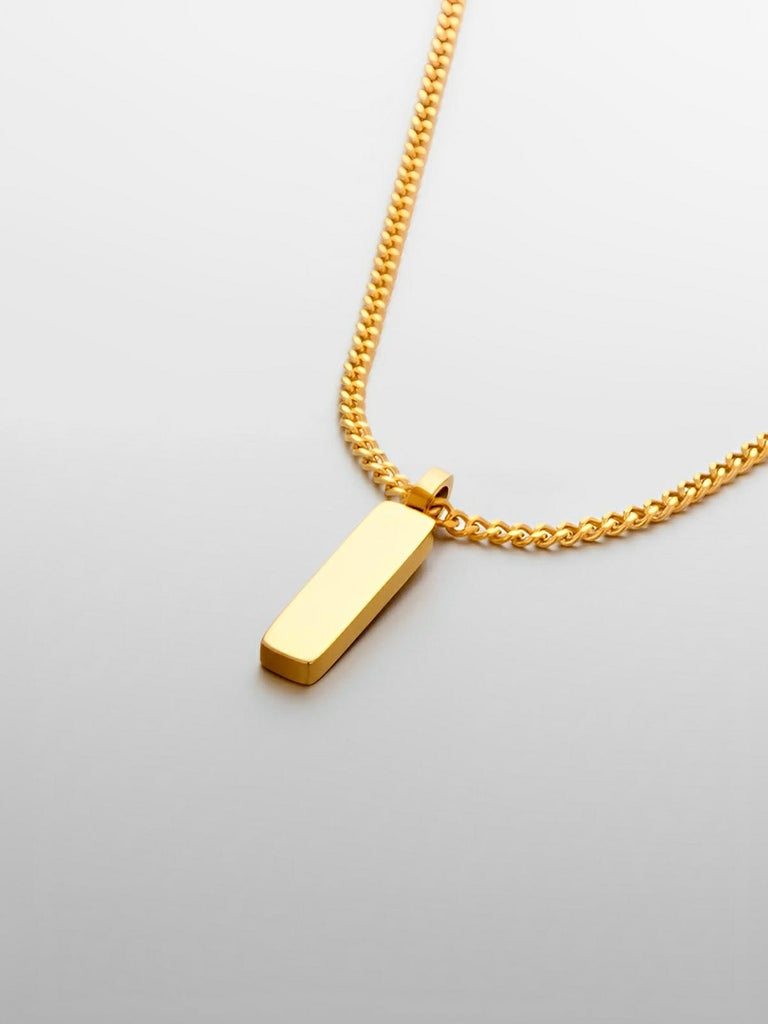Collier acier inoxydable, pendentif rectangulaire, chaîne cubaine, style minimaliste, homme moderne, modèle Milano - Collier - Or 55 cm
