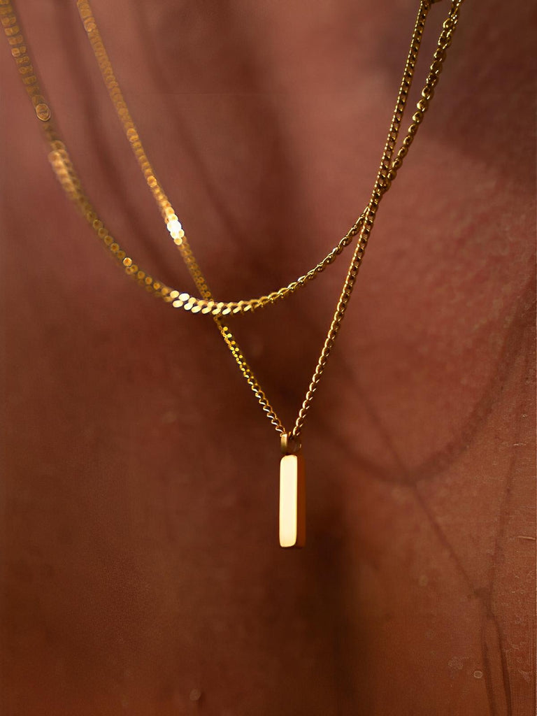 Collier acier inoxydable, pendentif rectangulaire, chaîne cubaine, style minimaliste, homme moderne, modèle Milano - Collier - Or 55 cm