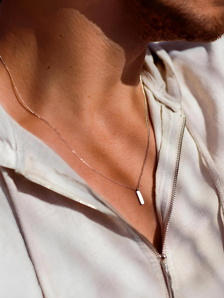 Collier acier inoxydable, pendentif rectangulaire, chaîne cubaine, style minimaliste, homme moderne, modèle Milano - Collier - Argent 55 cm