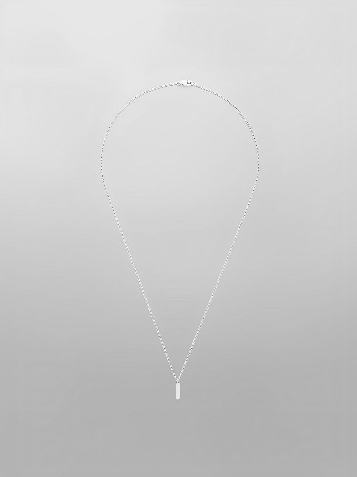 Collier acier inoxydable, pendentif rectangulaire, chaîne cubaine, style minimaliste, homme moderne, modèle Milano - Collier - Argent 55 cm