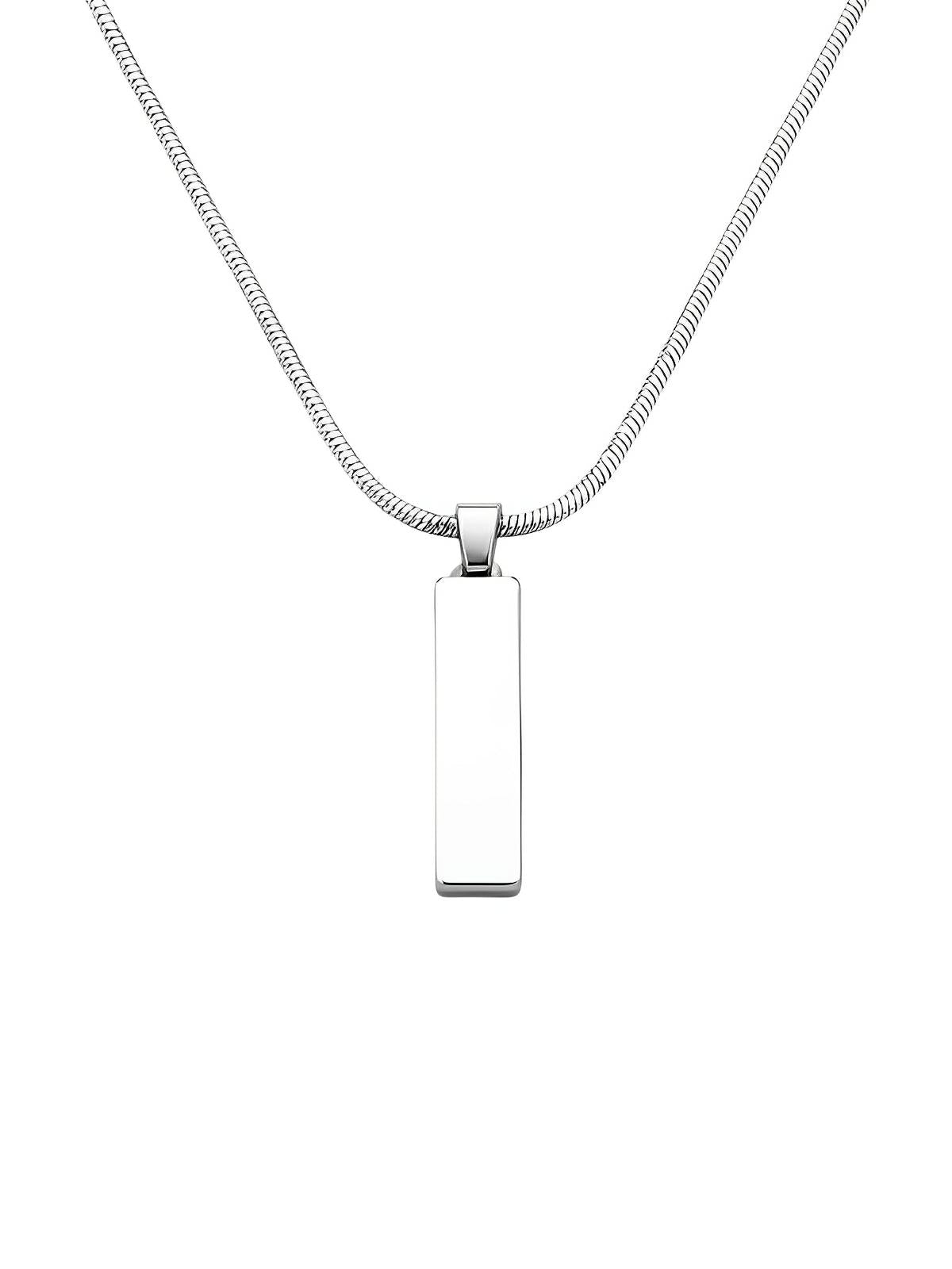 Collier acier inoxydable, pendentif rectangulaire, chaîne serpent, style minimaliste, homme moderne, modèle William - Collier - Argent 55 cm