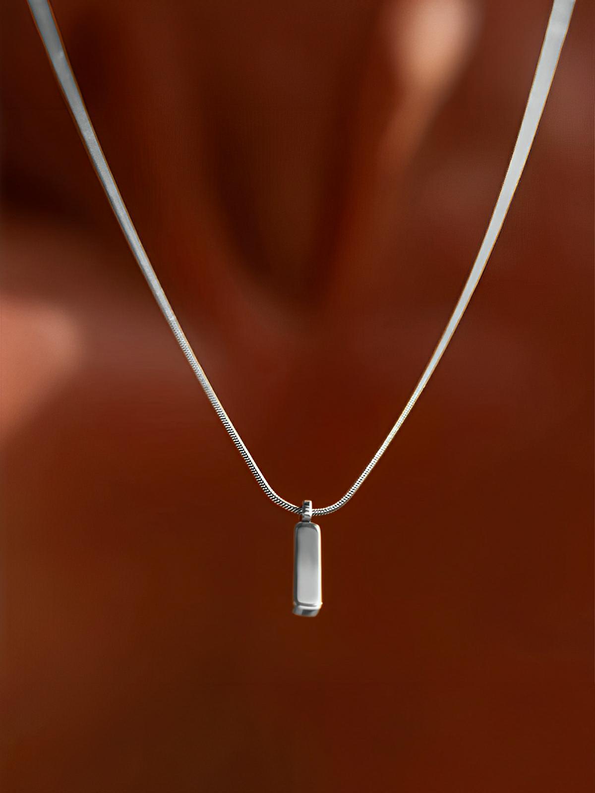 Collier acier inoxydable, pendentif rectangulaire, chaîne serpent, style minimaliste, homme moderne, modèle William - Collier - Argent 55 cm
