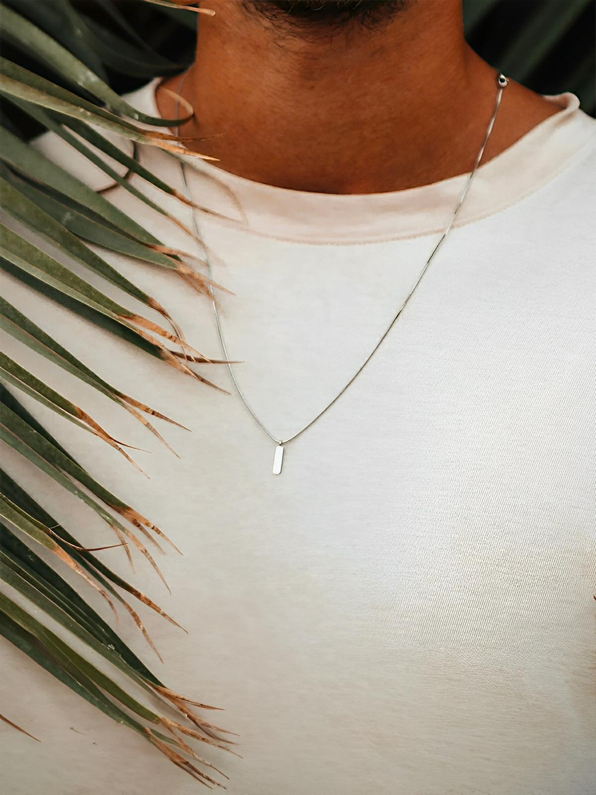 Collier acier inoxydable, pendentif rectangulaire, chaîne serpent, style minimaliste, homme moderne, modèle William - Collier - Argent 55 cm